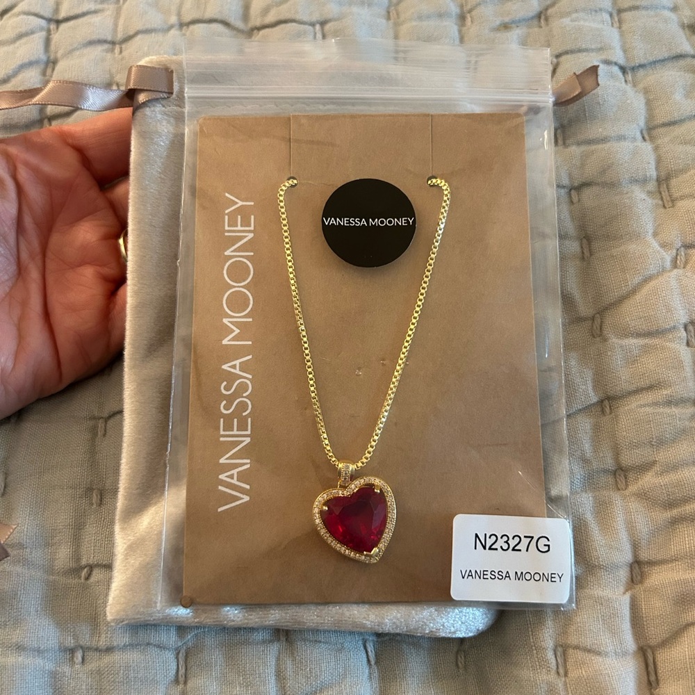 Vanessa Mooney Gold Heart Necklace with Red Gem - Picture 2 of 5